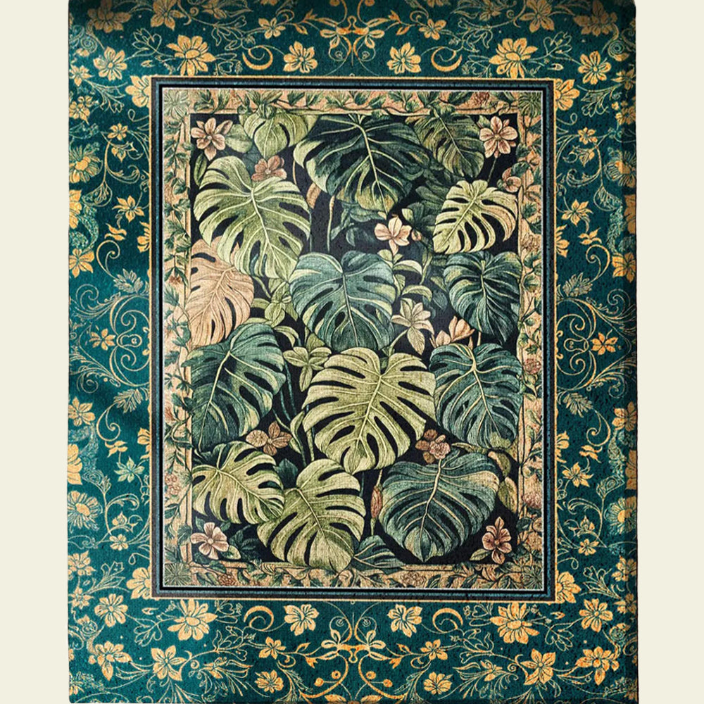 Monstera Foliage Rug Dark Tropical Machine Washable