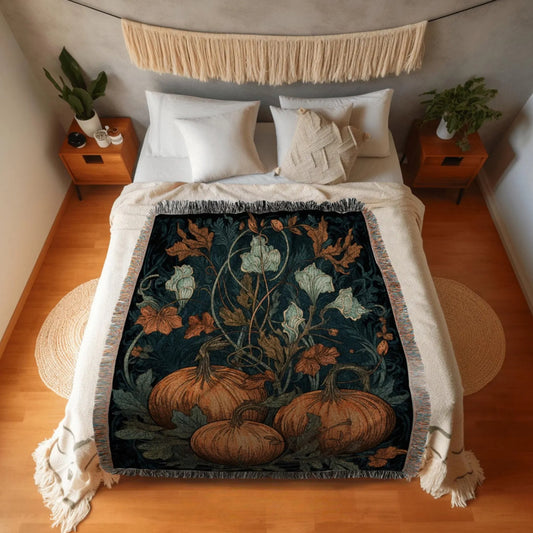 Pumpkin Season Autumn Woven Throw Tapestry Halloween Art Gothic
