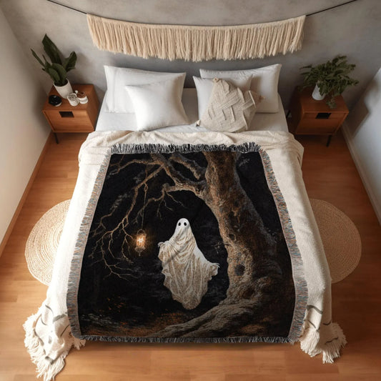 Woodland Gothic Ghost Woven Throw Tapestry Macabre Halloween