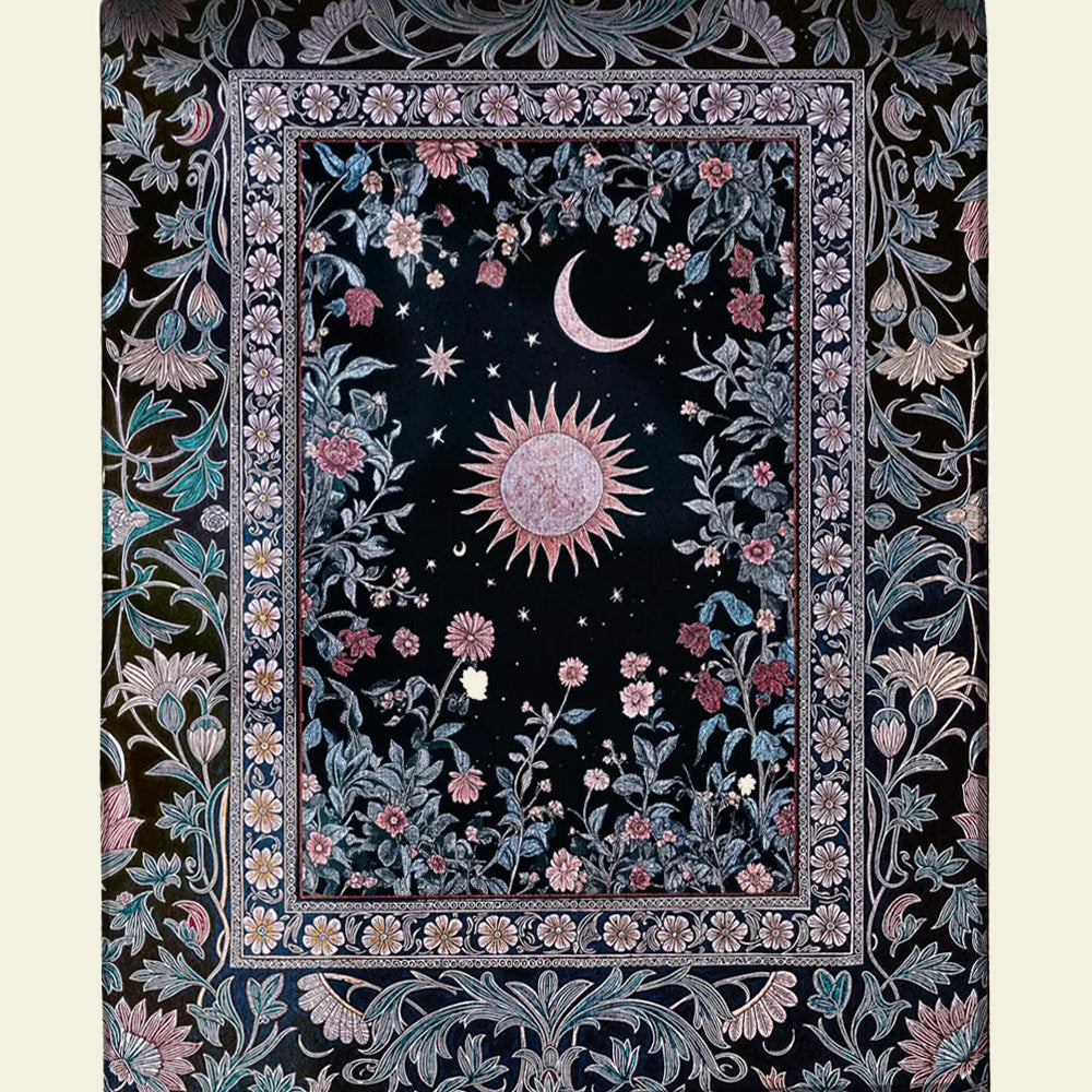 Midnight Lavender Celestial Rug Sun and Moon Astrology