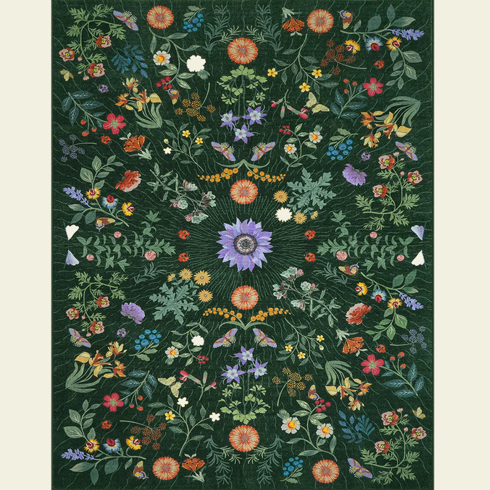 Floral Green Rug Machine Washable