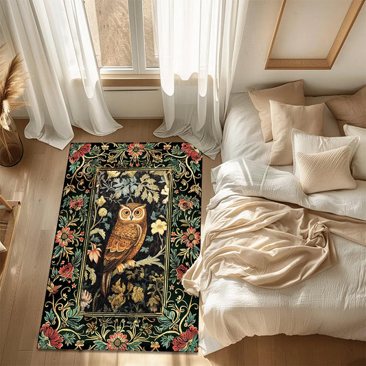 Whimsical Owl Forest Rug Machine Washable