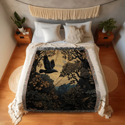 Crow Woven Throw Tapestry Dark Witchy Decor