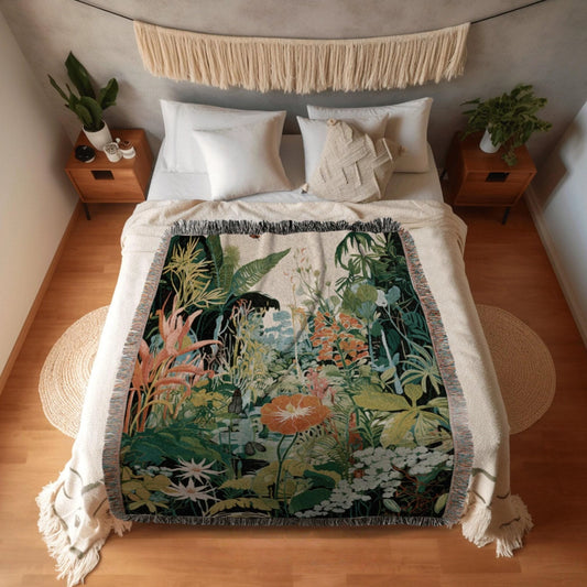 Woodland Wildflower Woven Throw Tapestry Floral Cottagecore