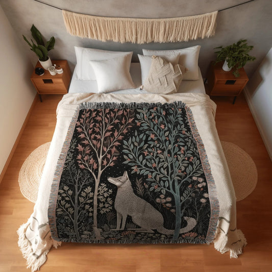 Scandinavian Wolf Woven Throw Tapestry Nordic Folk Art