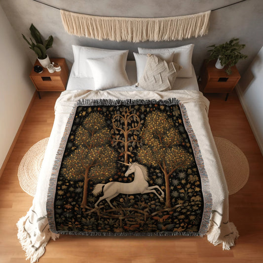 Medieval Unicorn Art Woven Throw Tapestry Whimsical Room Decor