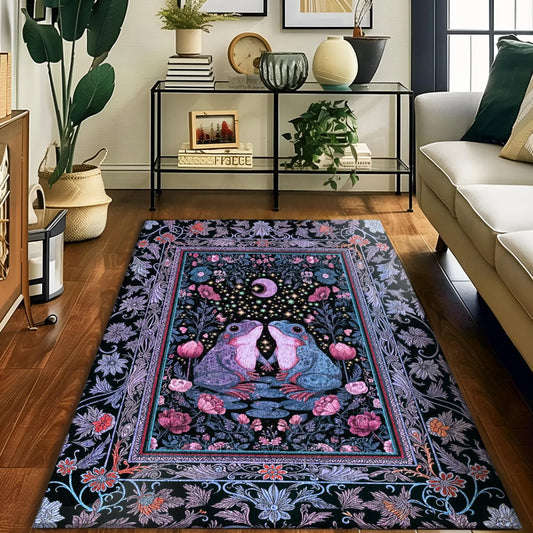 Dreamy Lavender Woodland Area Rug Cute Frog Couple Mystic Theme