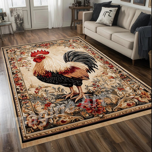 Floral Rooster Area Rug Machine Washable