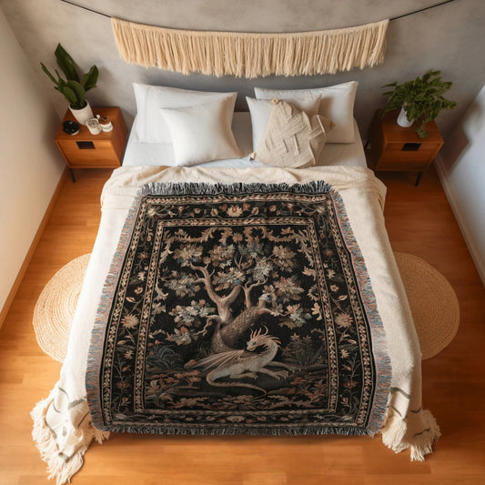 Medieval Aesthetic Dragon Woven Throw Tapestry Fairytale Inspired