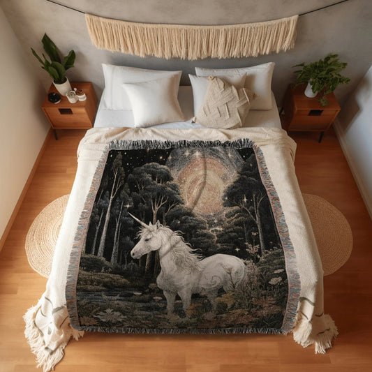 Ethereal Unicorn Woven Throw Tapestry Medieval Cottagecore