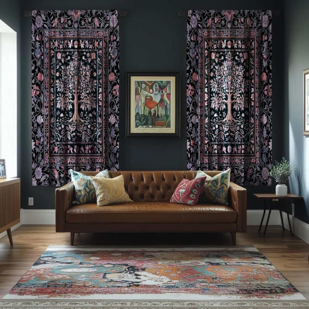 Tree of Life Design Blackout Curtains Purple
