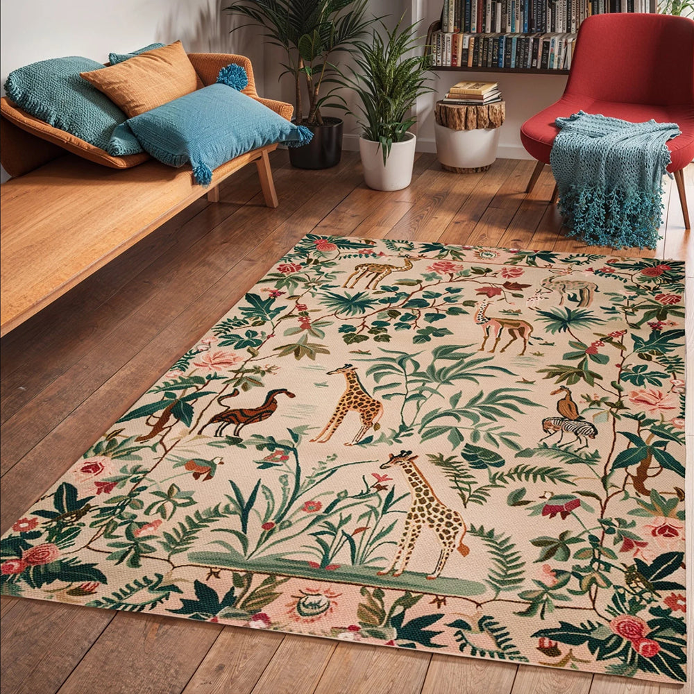 Jungle Animal Giraffe Rug Machine Washable