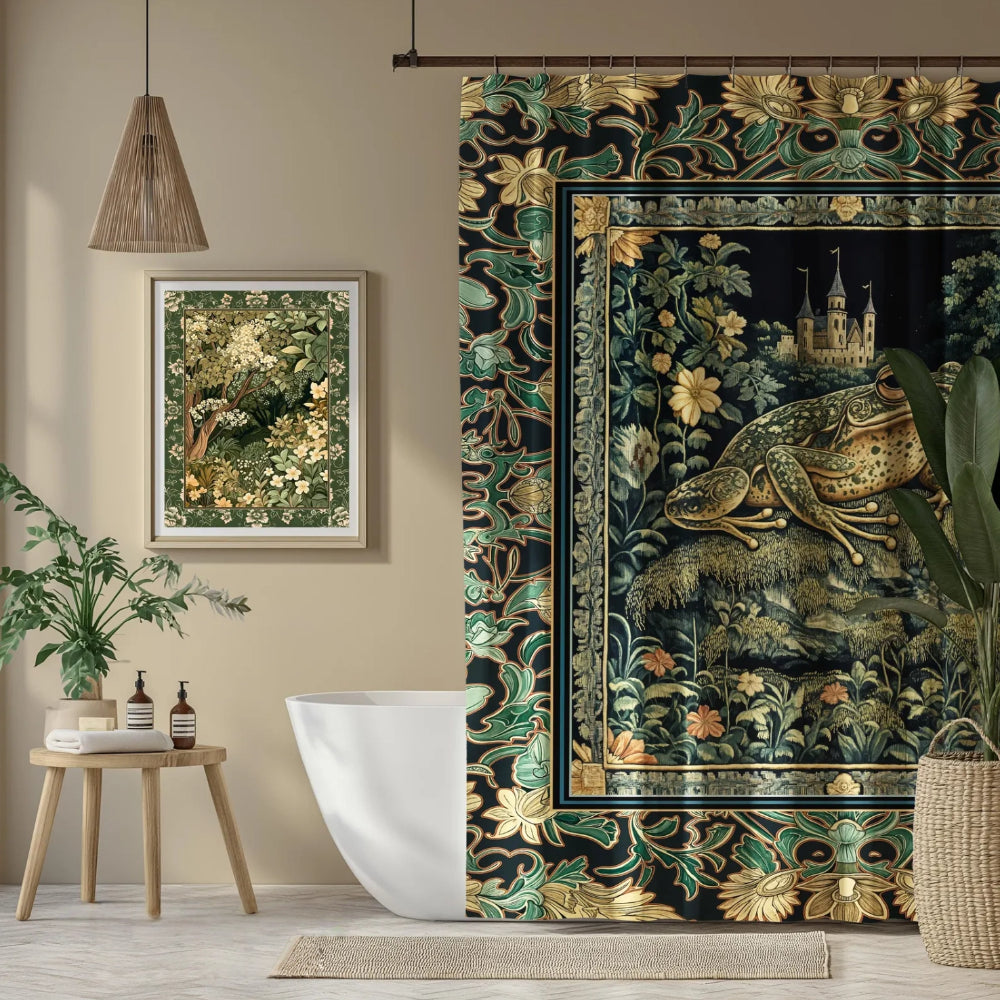Folklore Frog Toad Shower Curtain Whimsical Landscape Decor