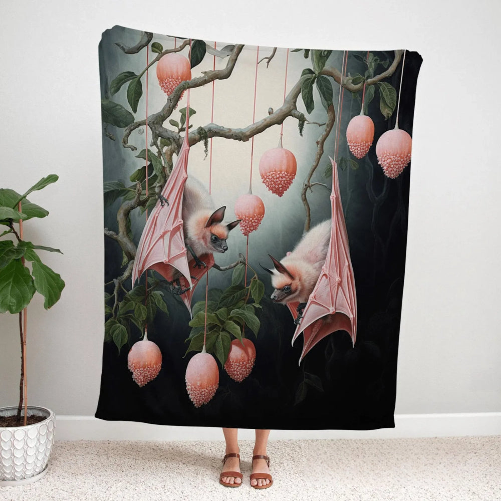 Pastel Pink Bat Throw Blanket Whimsical Gothic