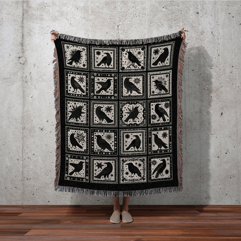 Retro Gothic Crow Woven Throw Tapestry Gothic Aesthetic Decor