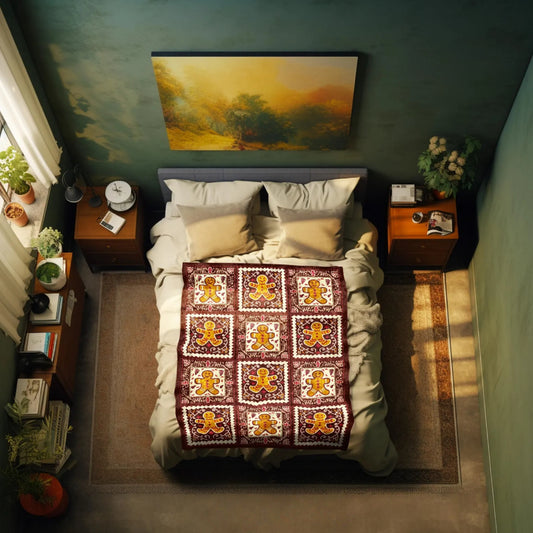 Retro Farmhouse Gingerbread Throw Blanket Xmas Gift