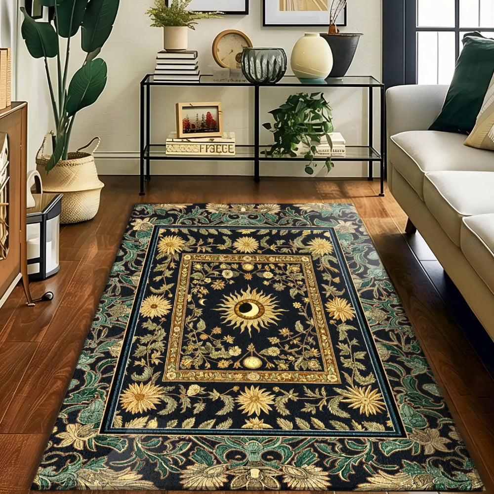 Earthy Spiritual Sun Accent Rug Whimsical Celestial