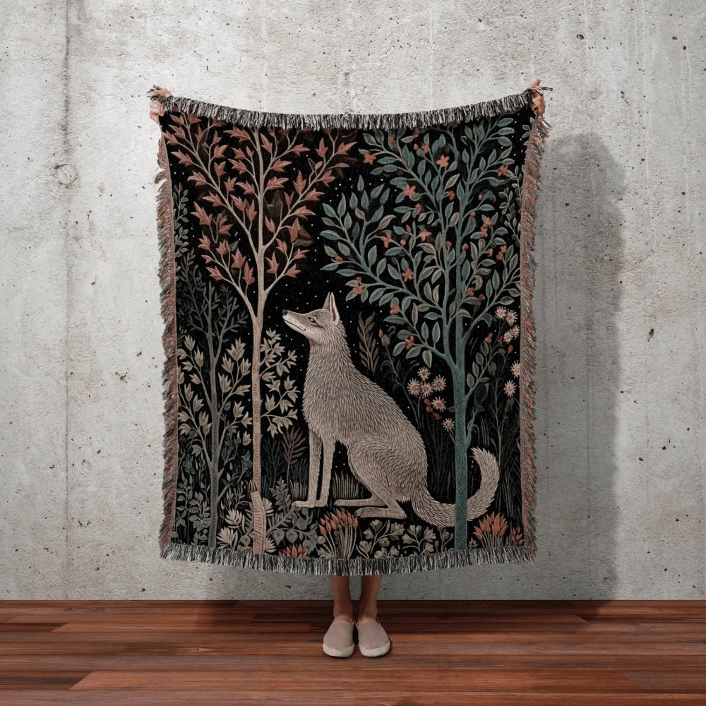 Scandinavian Wolf Woven Throw Tapestry Nordic Folk Art