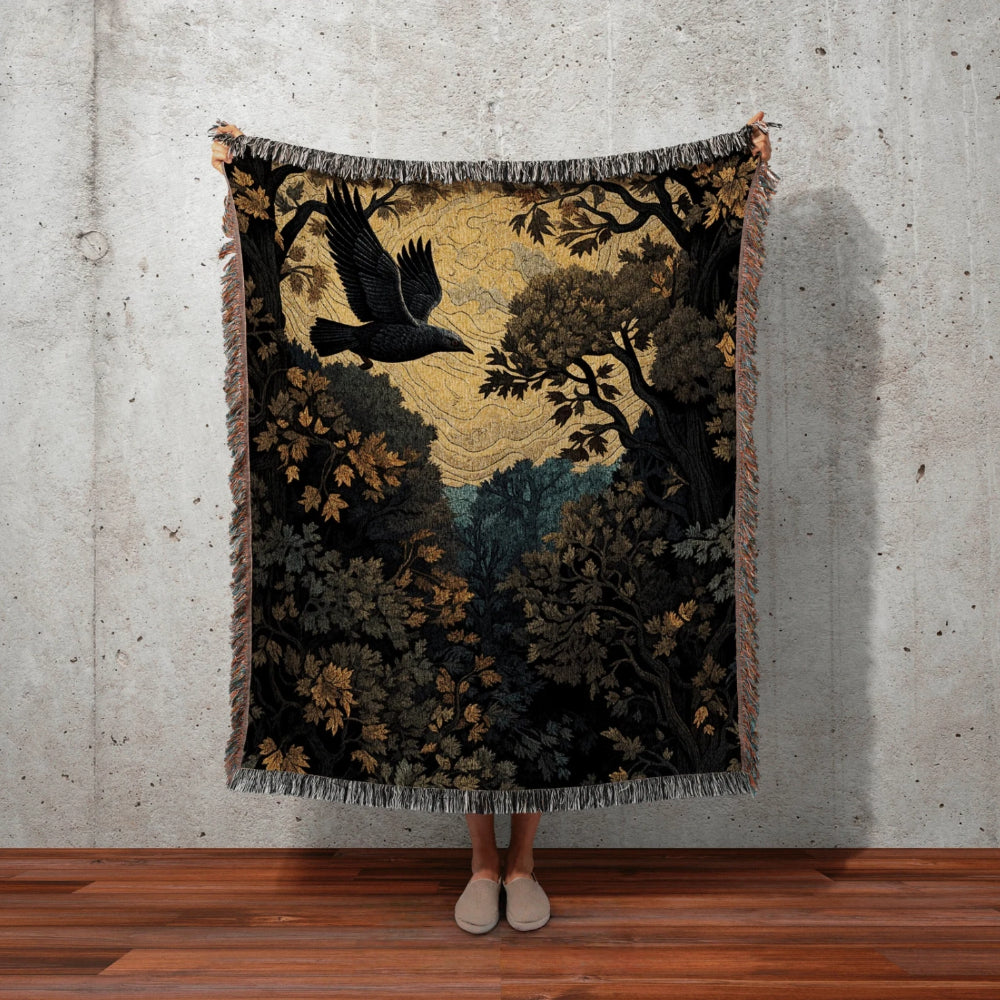Crow Woven Throw Tapestry Dark Witchy Decor