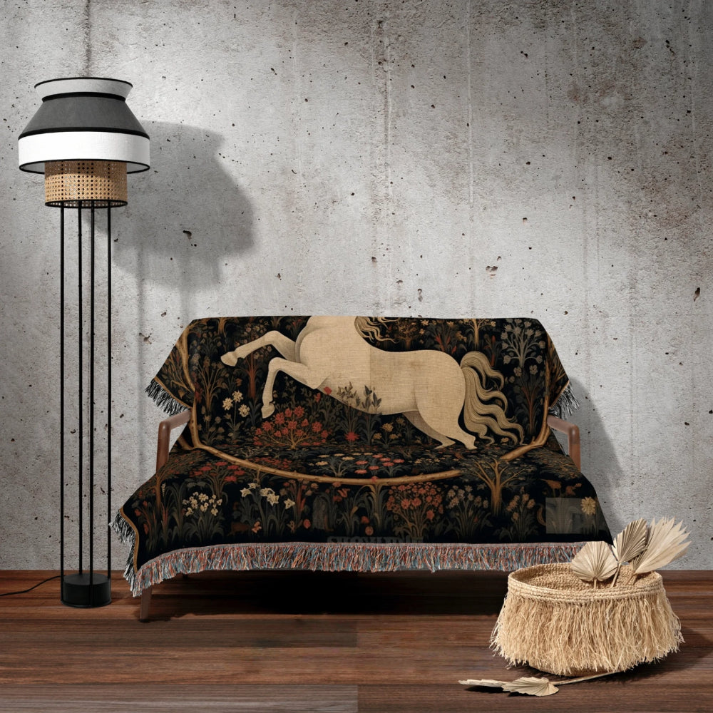 Unicorn Art Woven Throw Tapestry Medieval Fairycore Aesthetic