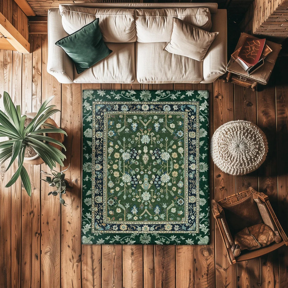 Floral Green Rug Bohemian Style