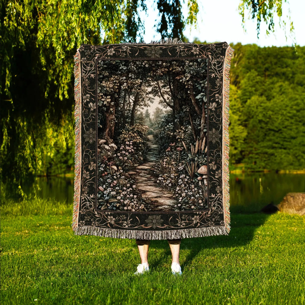 Meadow Mushroom Forest Woven Throw Tapestry Mystic Academia