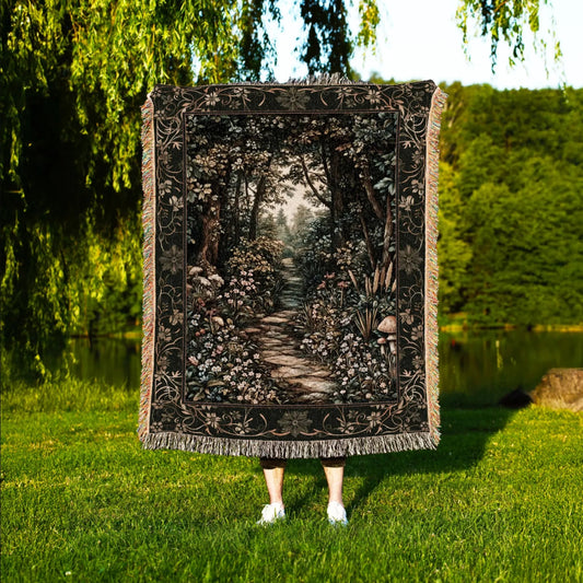 Meadow Mushroom Forest Woven Throw Tapestry Mystic Academia