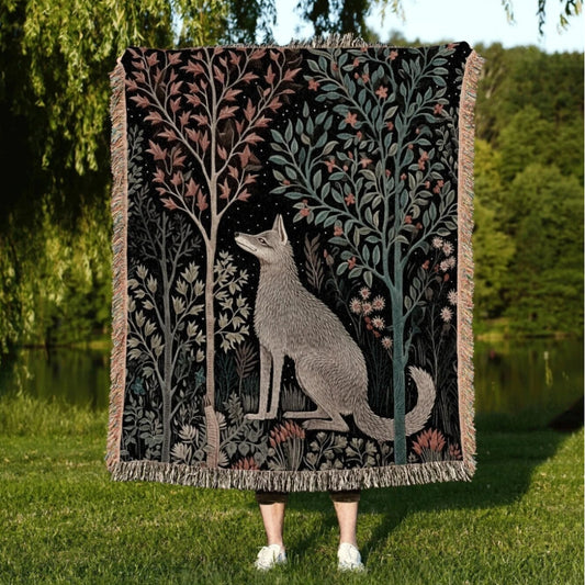 Scandinavian Wolf Woven Throw Tapestry Nordic Folk Art