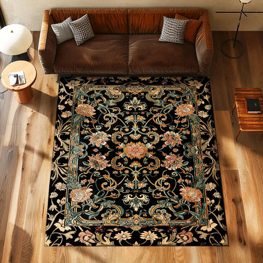 Dark Floral Rug Wildflower Aesthetic Gothic Home Decor