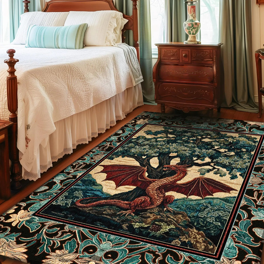 Dark Magic Medieval Dragon Area Rug Fantasy Aesthetic Tree of Life