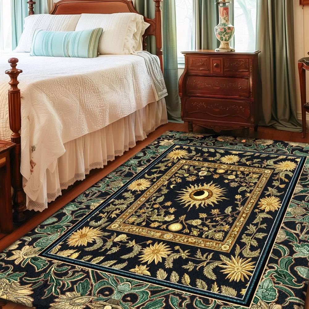 Earthy Spiritual Sun Accent Rug Whimsical Celestial