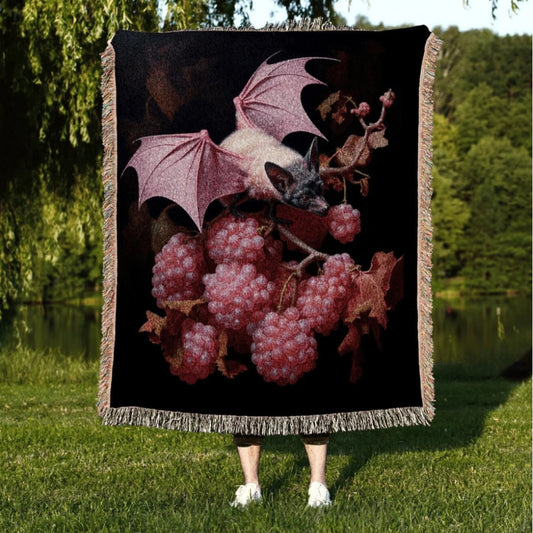 Mauve Pink Bat Woven Throw Tapestry Goth Art Decor