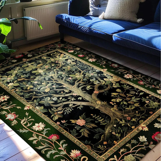 Elegant Botanical Accent Rug Bohemian Aesthetic Cottagecore Earth Tone