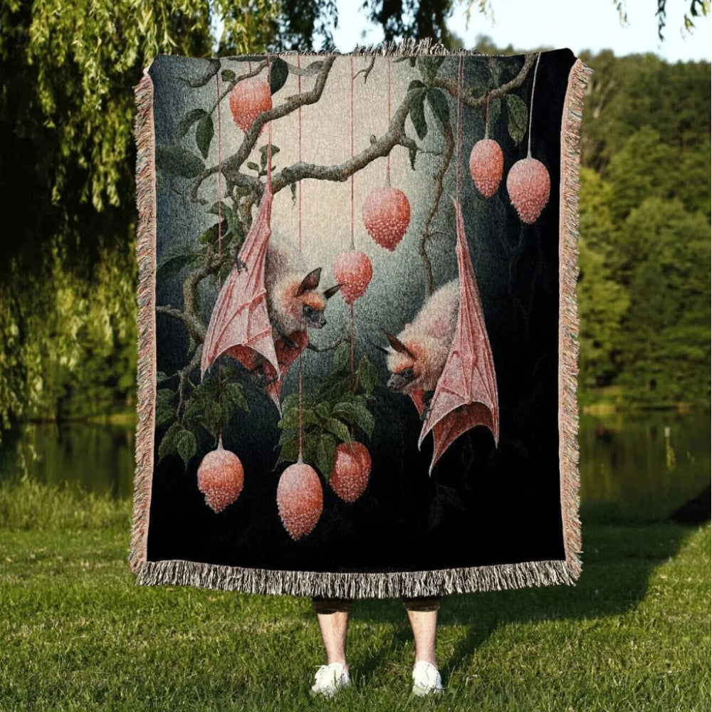 Pastel Pink Bat Woven Throw Tapestry Whimsical Dark Academia Decor Gothic