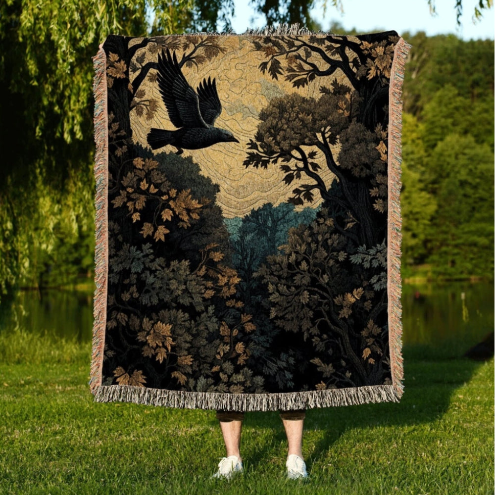 Crow Woven Throw Tapestry Dark Witchy Decor