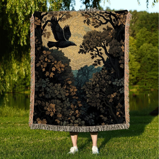 Crow Woven Throw Tapestry Dark Witchy Decor