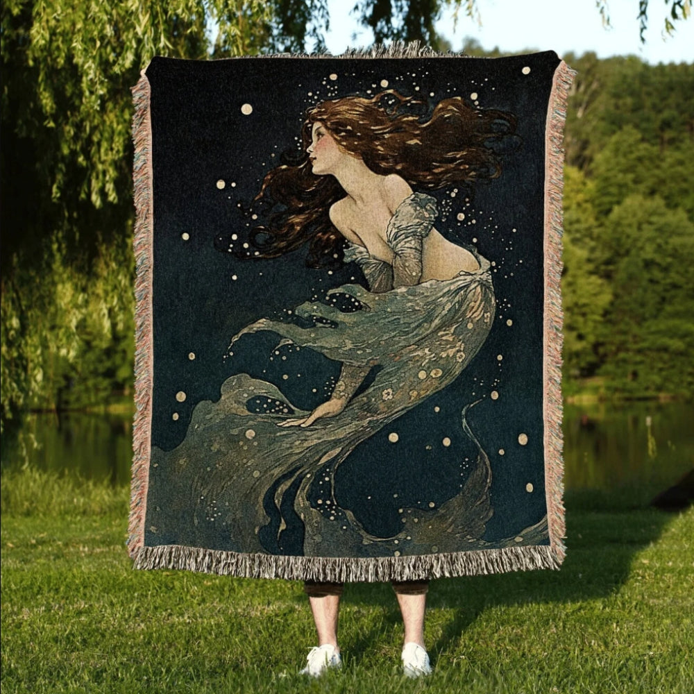 Celestial Mermaid Woven Throw Tapestry Fairycore Decor
