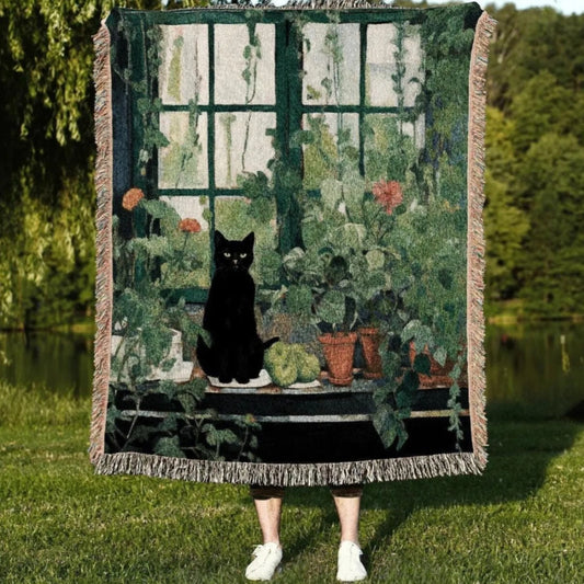 Botanical Cat Woven Tapestry Cottagecore Vintage Art
