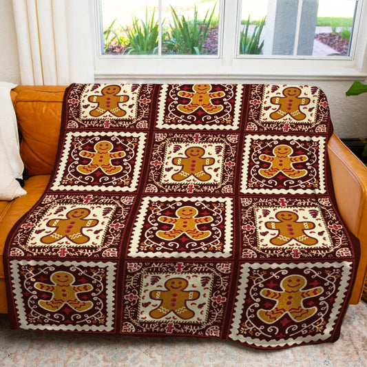 Retro Farmhouse Gingerbread Throw Blanket Xmas Gift