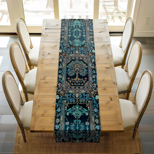 Moody Gothic Blues Tree of Life Table Runner Mystical Garden Theme