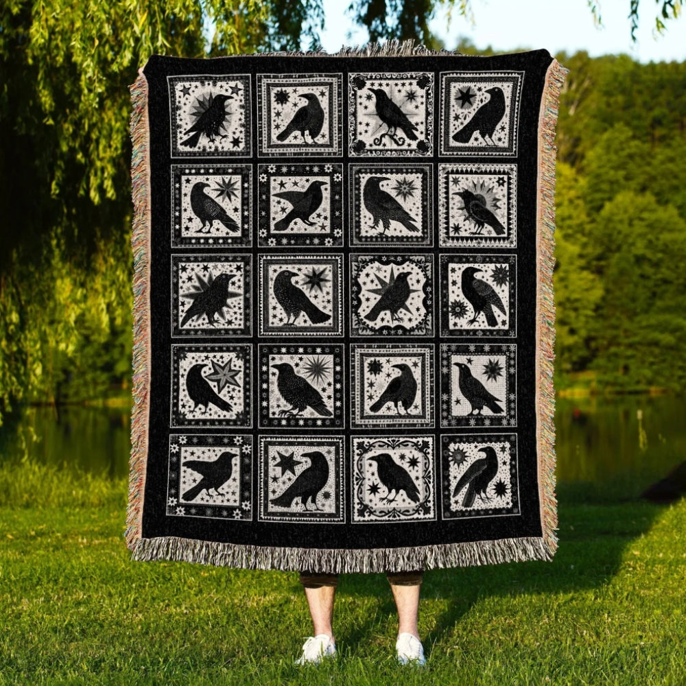 Retro Gothic Crow Woven Throw Tapestry Gothic Aesthetic Decor