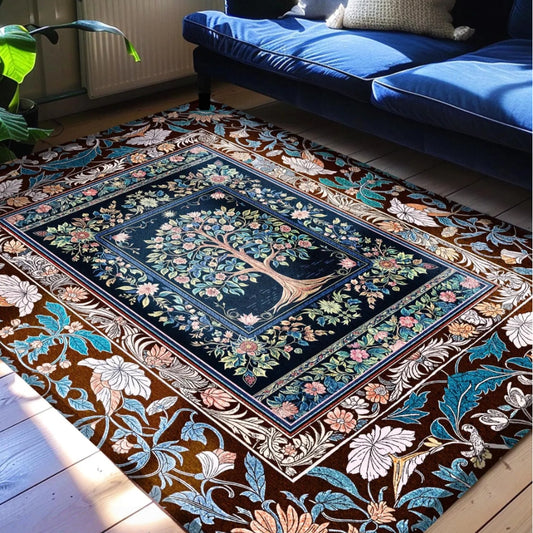 Ornate Grove Tree of Life Rug Baroque Nature Theme Cottagecore