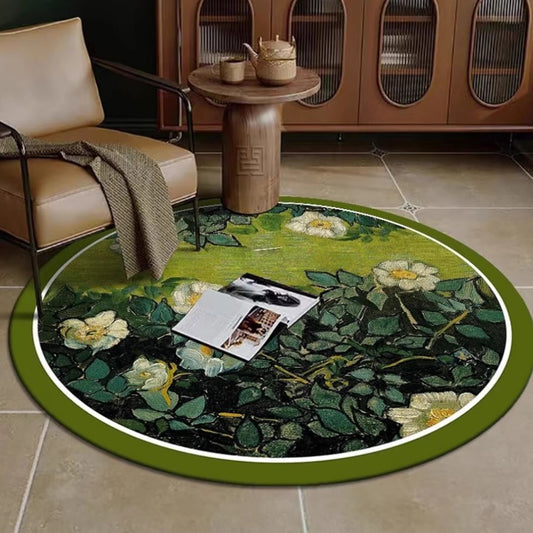 Round pastoral white rose rug