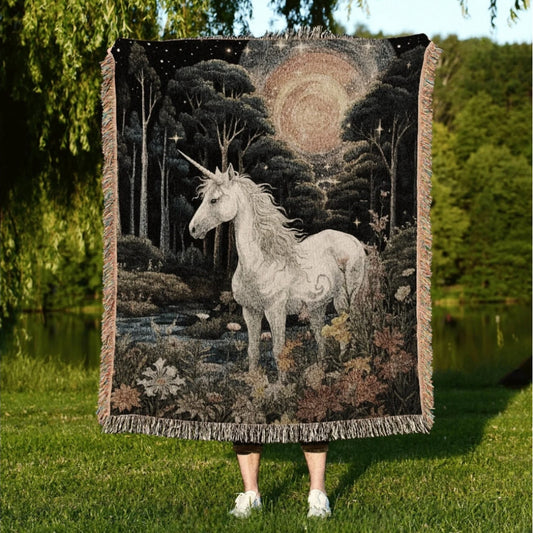 Ethereal Unicorn Woven Throw Tapestry Medieval Cottagecore