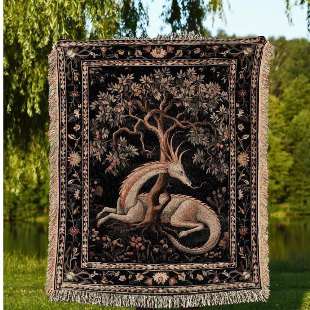Folklore Dragon Woven Throw Tapestry Medieval Aesthetic Fairytale Inspired