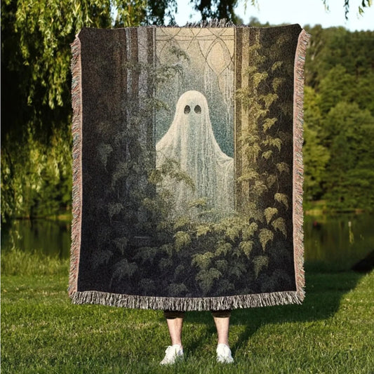 Vintage Ghost Woven Throw Tapestry Dark Academia