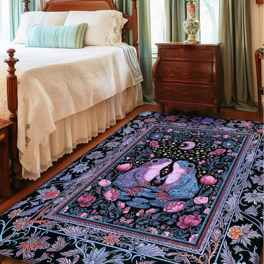Dreamy Lavender Woodland Area Rug Cute Frog Couple Mystic Theme