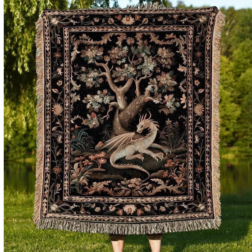 Medieval Aesthetic Dragon Woven Throw Tapestry Fairytale Inspired