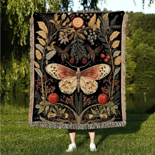 Dark Cottagecore Moth Woven Tapestry Cottagecore Vintage Art