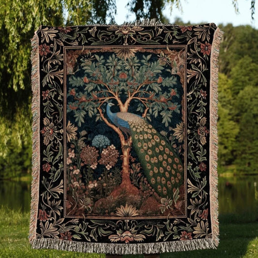 Peacock Woven Throw Tapestry Cottagecore Aesthetic Fairycore